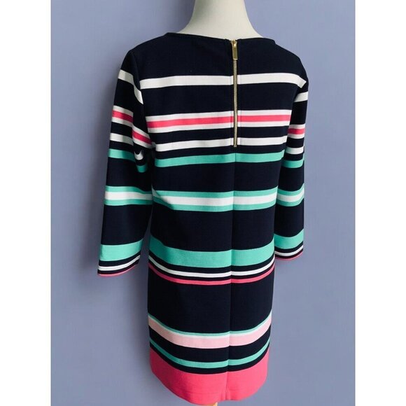 Crown & Ivy Womens Quarter Sleeve Back Zip Striped Navy Knee Length Dress Medium - Picture 5 of 9